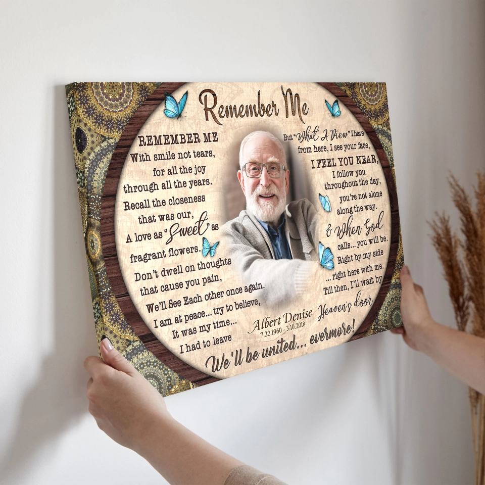 Personalized Canvas Prints, Custom Photo, Loss Of Mom, Loss Of Dad, Mandala Pattern Remember Me Canvas