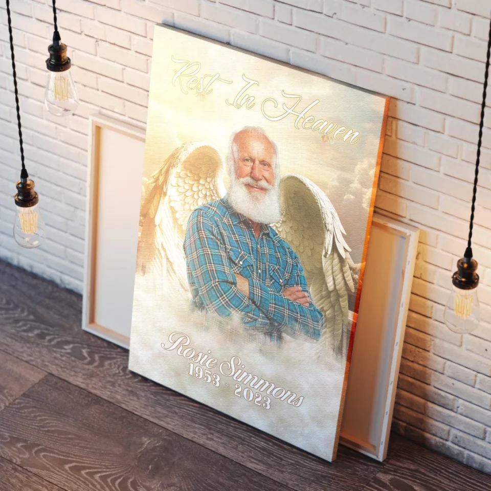 Personalized Canvas Print With Angel Wings – Memorial Photo Gift For Lost Loved One