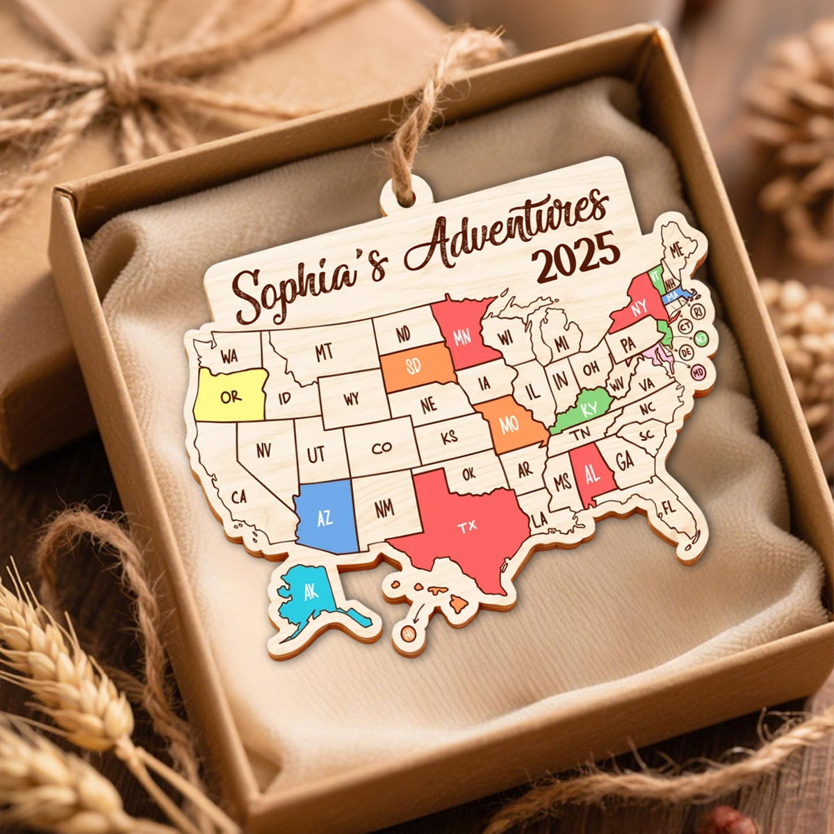 Journey Through The States - Personalized Custom Wooden Ornament