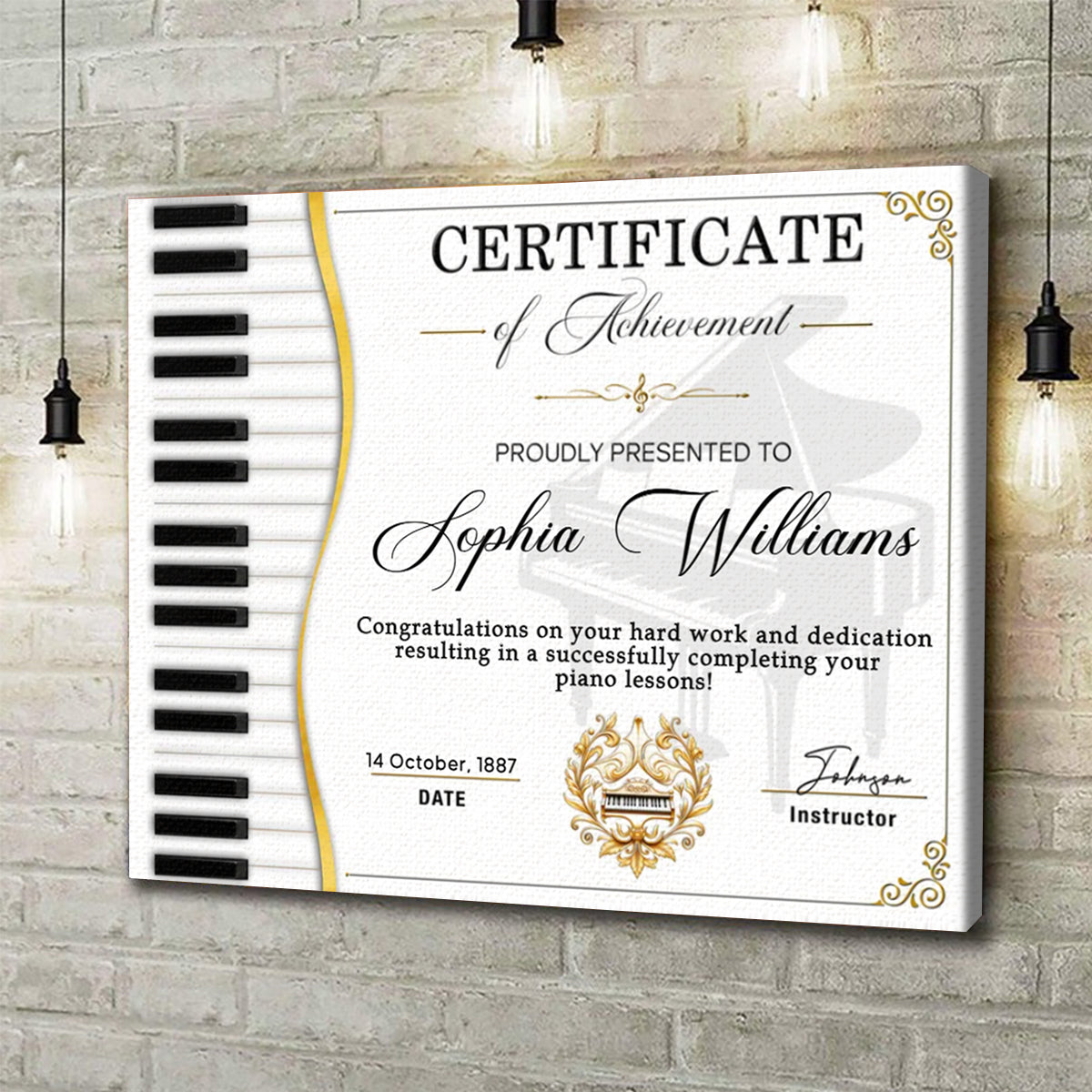 Piano Certificate Canvas, Custom Piano Achievement Gift, Piano Competition Award, Piano Lesson Graduation Certificate, Gift From Piano Teacher
