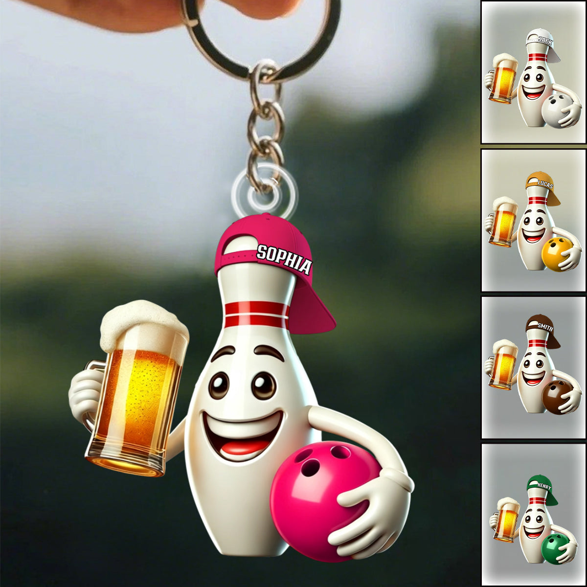 Personalized Bowling Name Keychain Gift For Bowling Lover