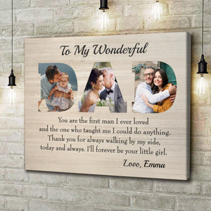 To My Wonderful Dad Custom Letter Photo Collage Father’s Day Canvas from Daughter