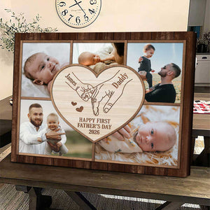 Personalized New Dad Photo Collage Canvas Poster – 1st Father's Day Gift – Custom Baby Dad Holding Hands Print – First Time Dad Gift from Baby