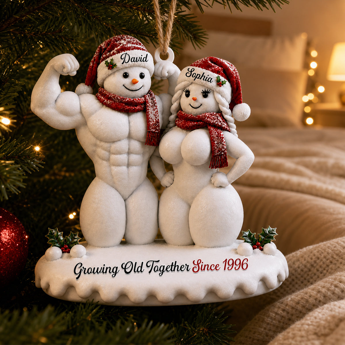 Growing Old Together, Personalized Snowman Couples Ornament,Christmas Gift For Couples