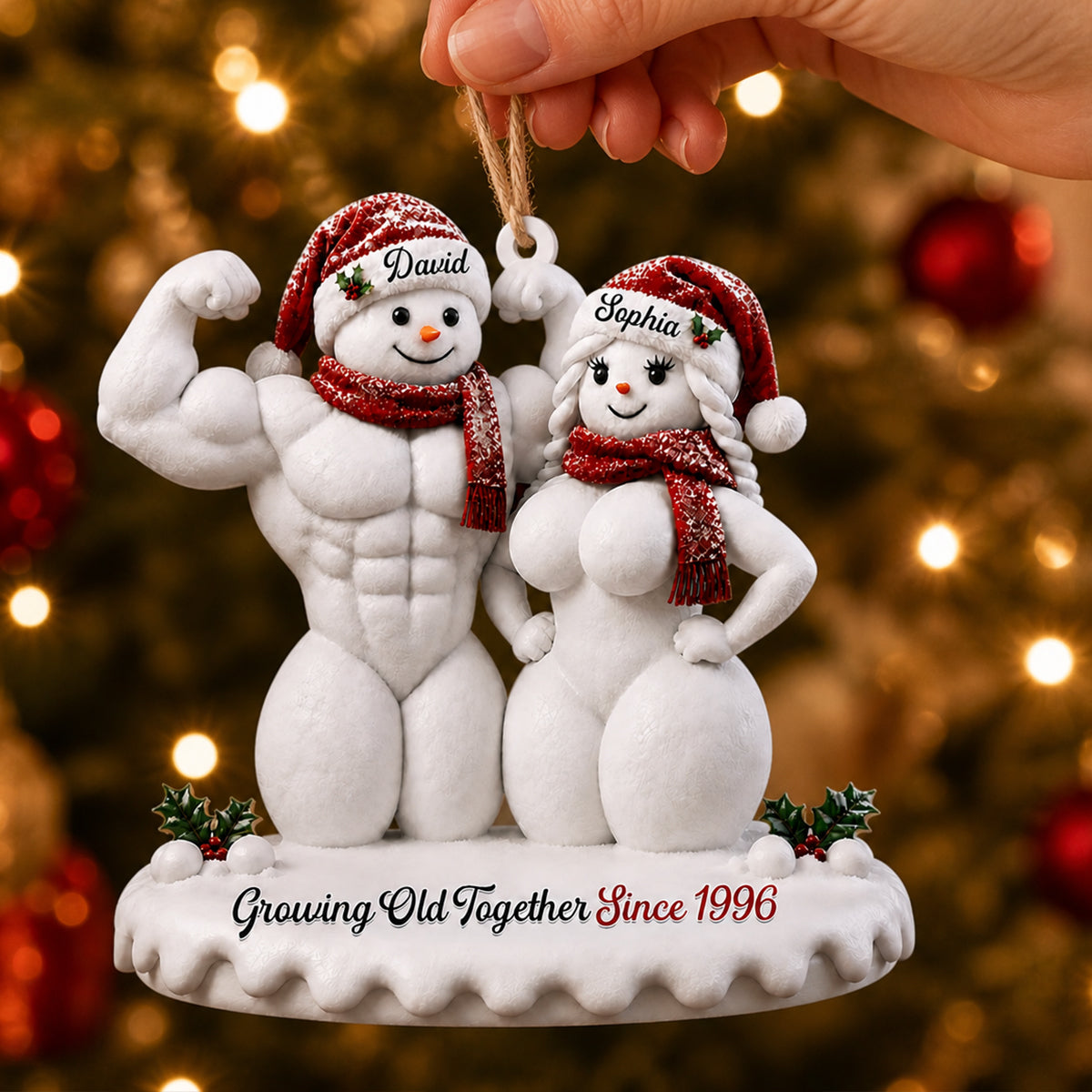 Growing Old Together, Personalized Snowman Couples Ornament,Christmas Gift For Couples