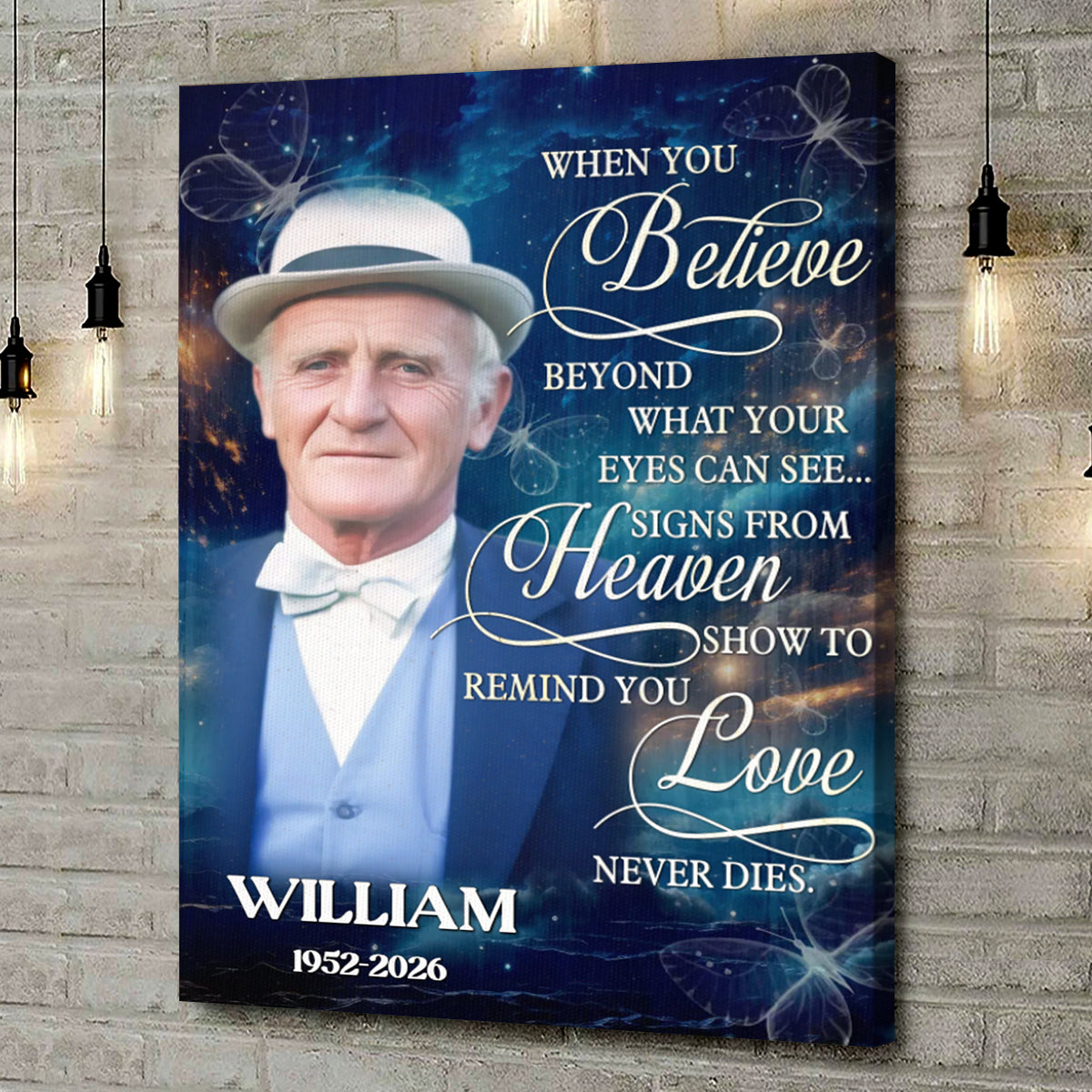 Personalized Memorial Canvas Poster - Believe in Heaven, Love Never Dies