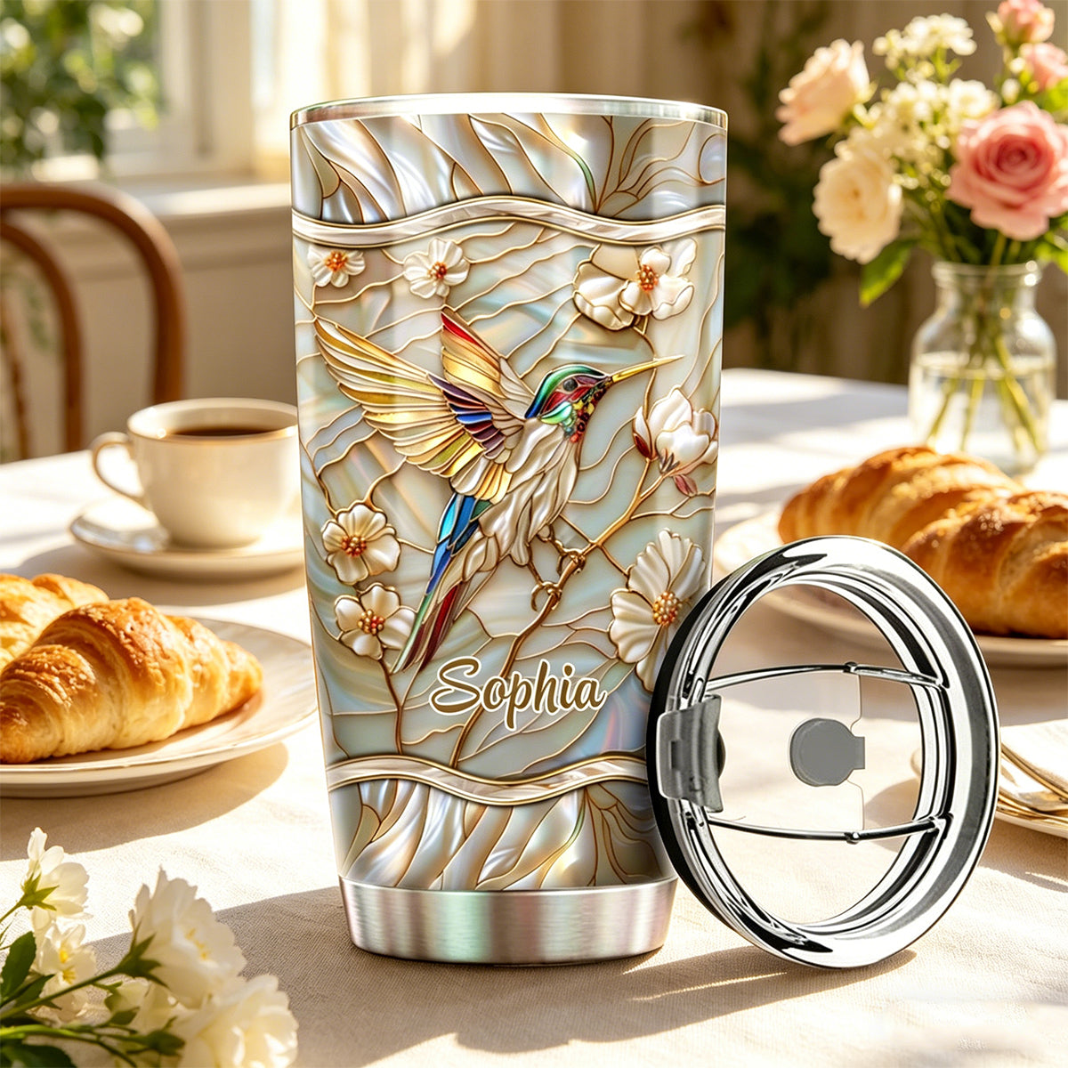 Stained Glass Hummingbird Personalized Name Tumbler