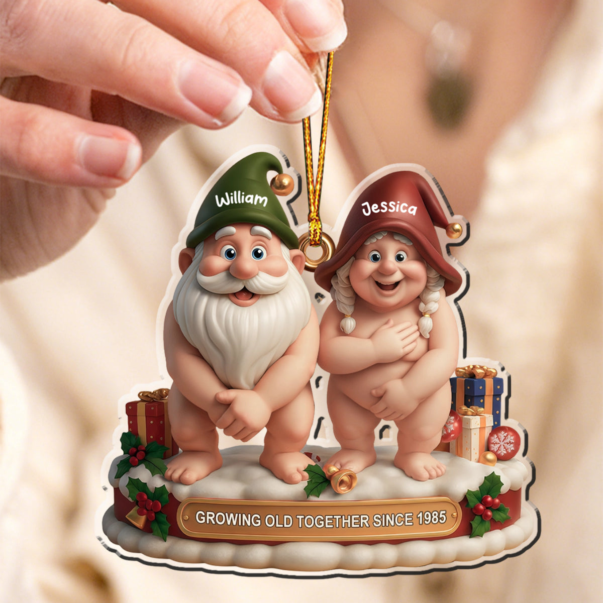 Growing Old Together Christmas Custom Acrylic Ornament,Personalized Gift For Couples and Family Members