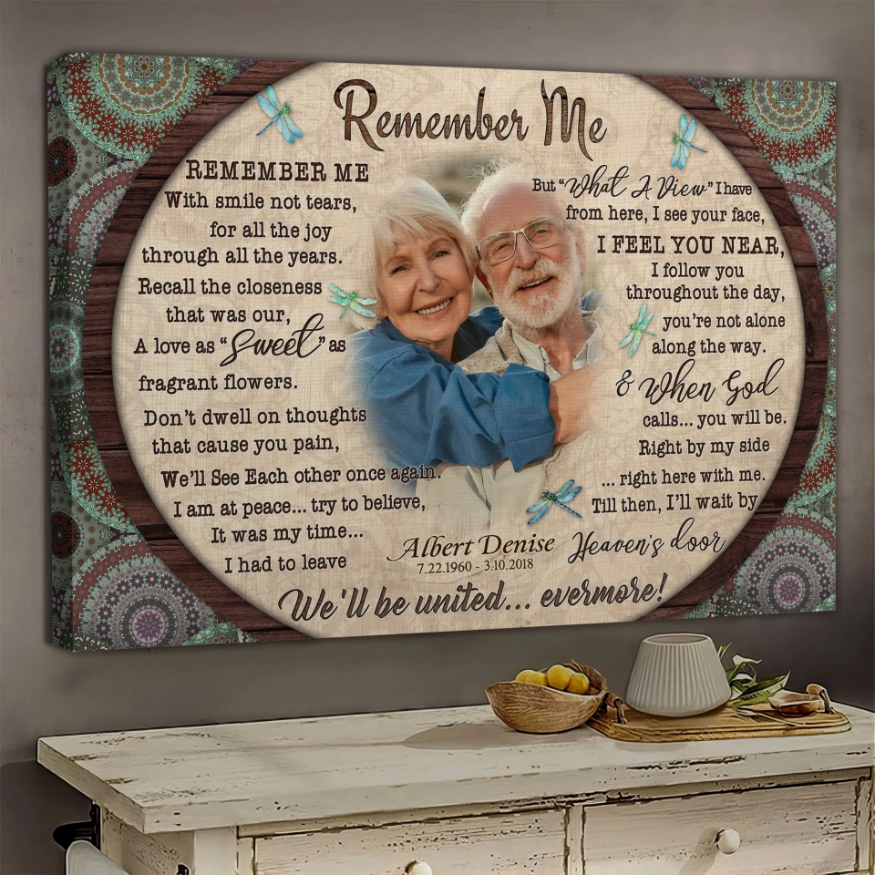 Personalized Canvas Prints, Custom Photo, Loss Of Mom, Loss Of Dad, Mandala Pattern Remember Me Canvas