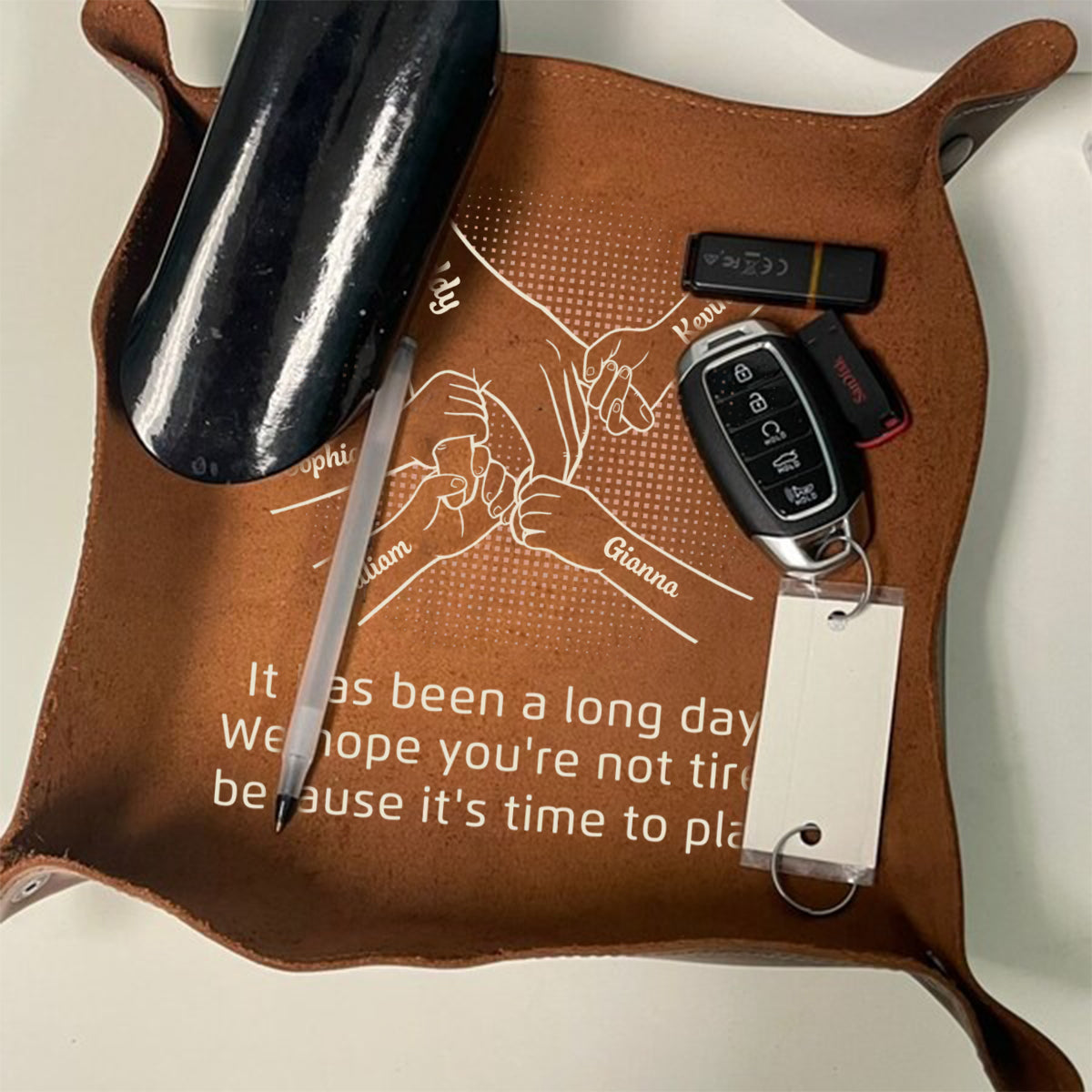 Come Home To Love - Family Personalized Custom Leather Valet Tray - Father's Day, Gift For Dad, Grandpa