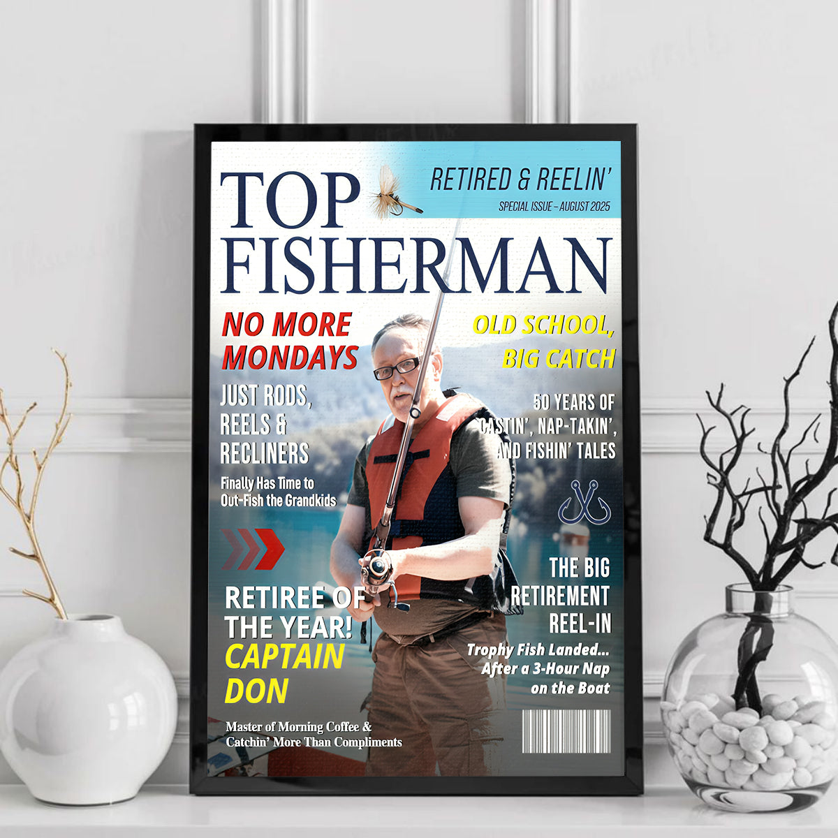 Custom Retirement Fishing Magazine Cover, Fishing Gifts for Retired Men, Fishing Dad Gift, Grandpa Gift, Personalized Fisherman Gift