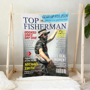 Personalized Fishing Magazine Cover Blanket Gifts for Men, Fly Fishing, Fishing Dad Gift