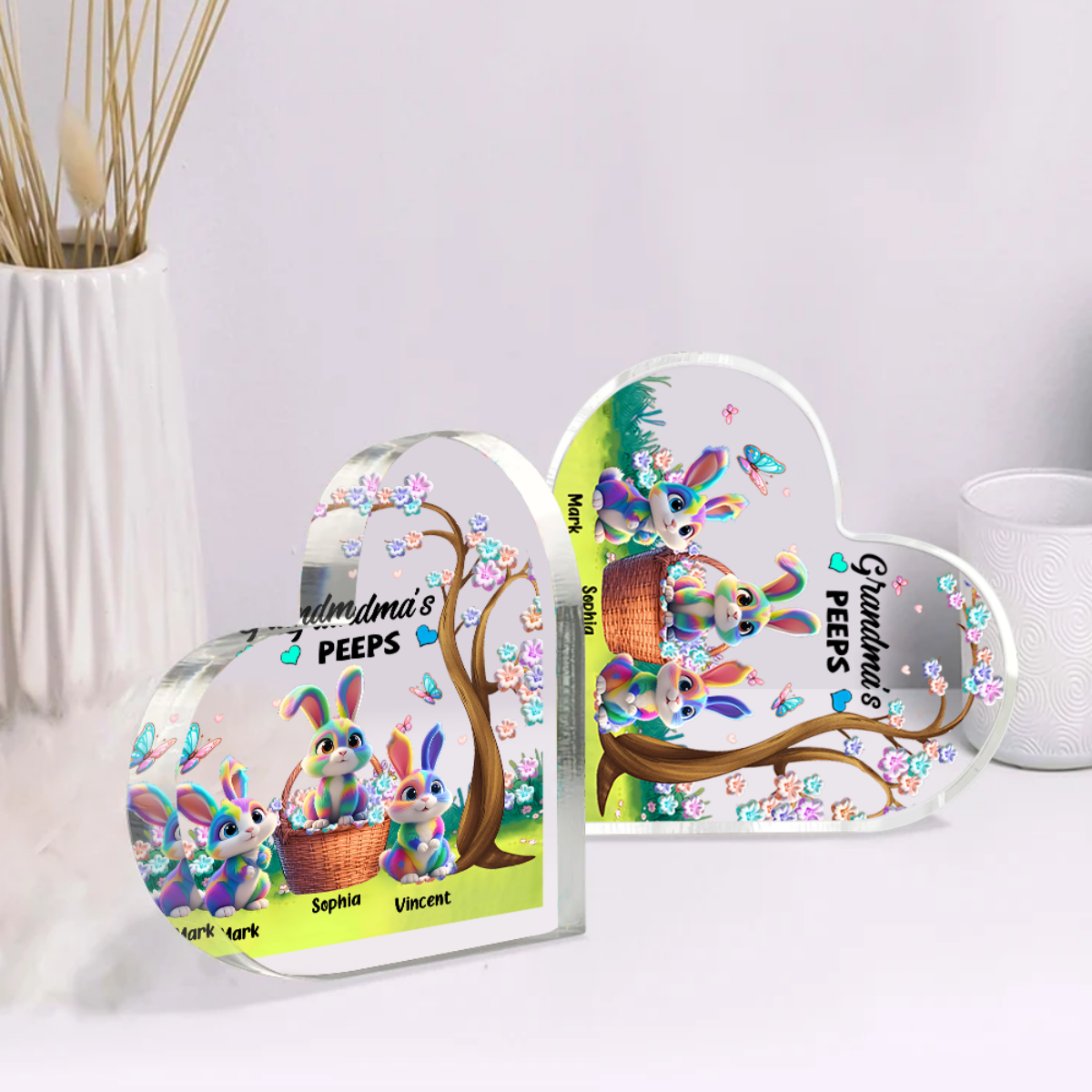 Easter Gift Grandma's Marshmallow Bunny - Personalized Custom Heart Shaped Acrylic Plaque