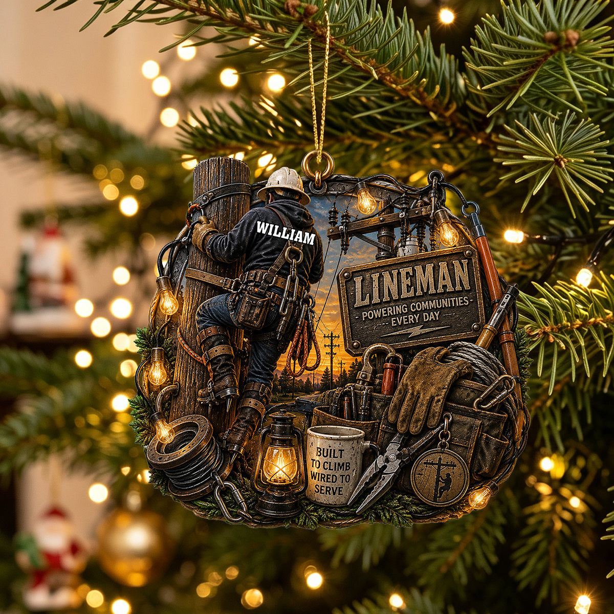 Powering Communities Every Day On Personalized Lineman Ornament Decoration For Electrician