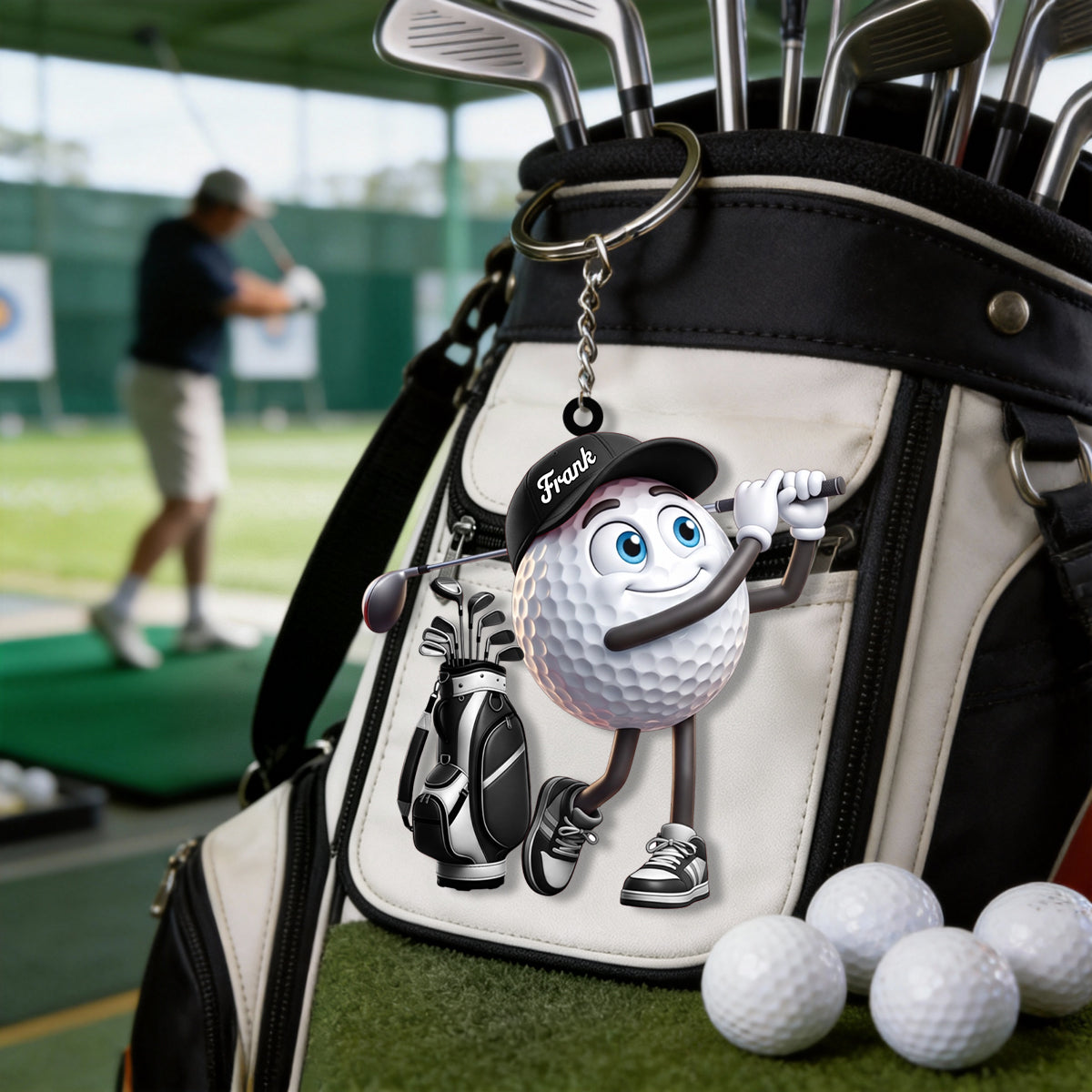 Golf Swing Motion Personalized Cute Golf Ball Mascot Keychain Gift For Golf Lovers
