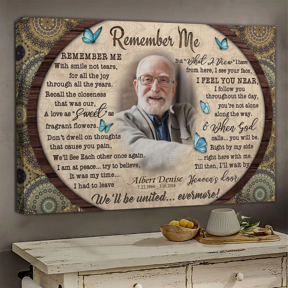 Personalized Canvas Prints, Custom Photo, Loss Of Mom, Loss Of Dad, Mandala Pattern Remember Me Canvas