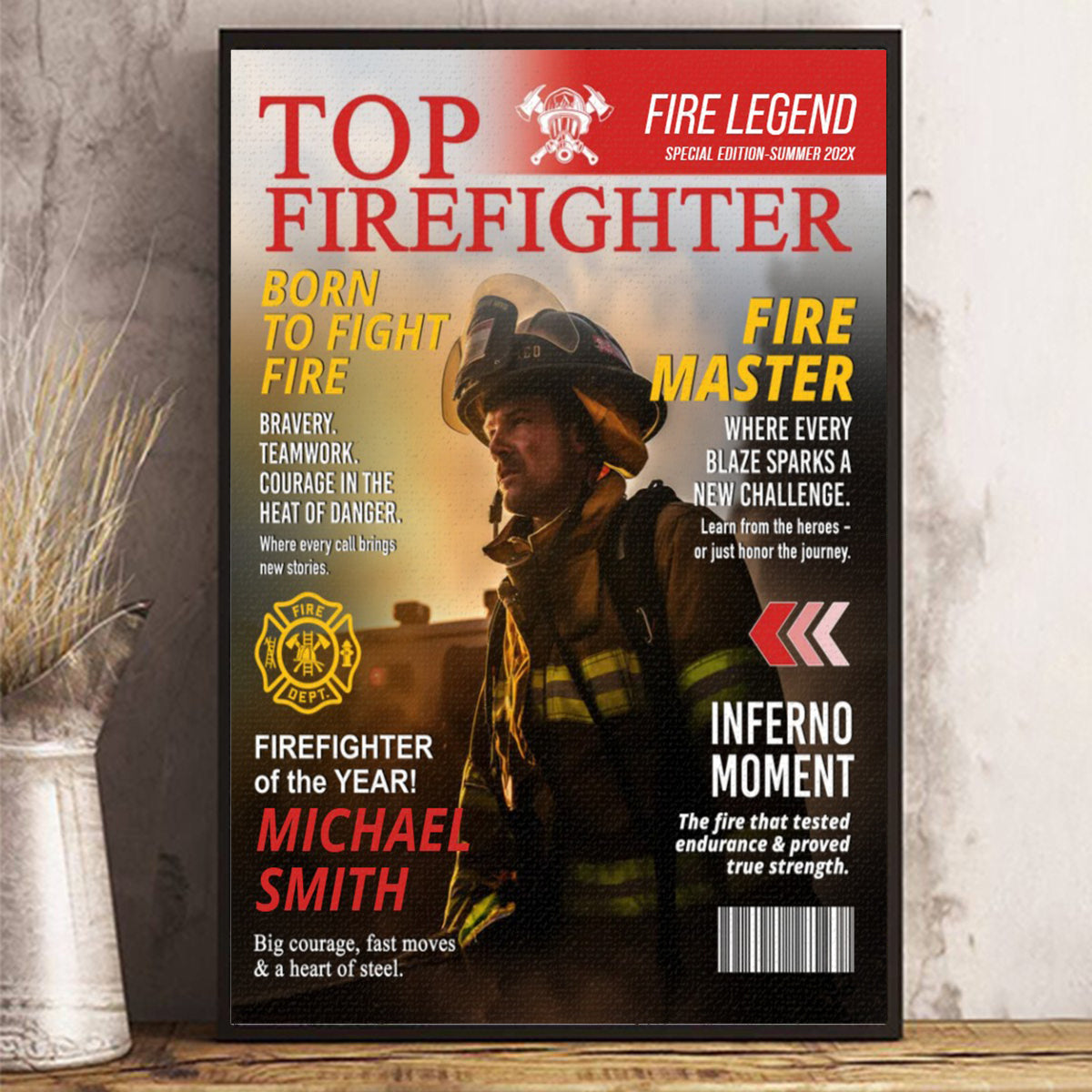 Personalized Firefighter Magazine Cover, Custom Firefighter Gift, Fireman Retirement Gift, Firefighter of the Year Award, Firefighter Appreciation Gift