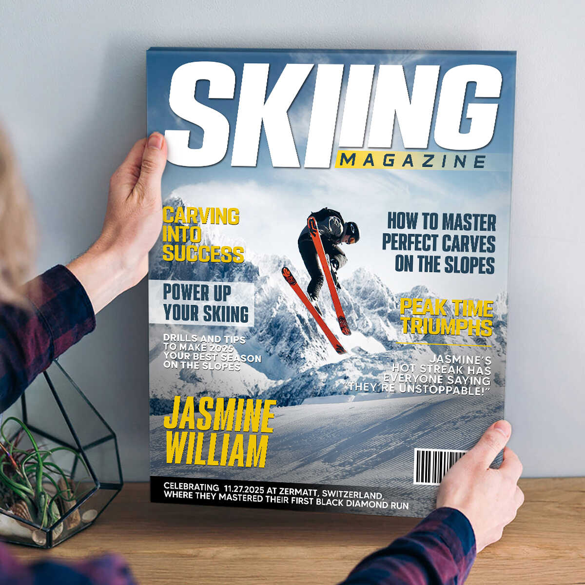 Personalized Skiing Magazine Cover Canvas Custom Sport Magazine Cover, Skiing Player Gift, Unique Gifts For Skiing Player