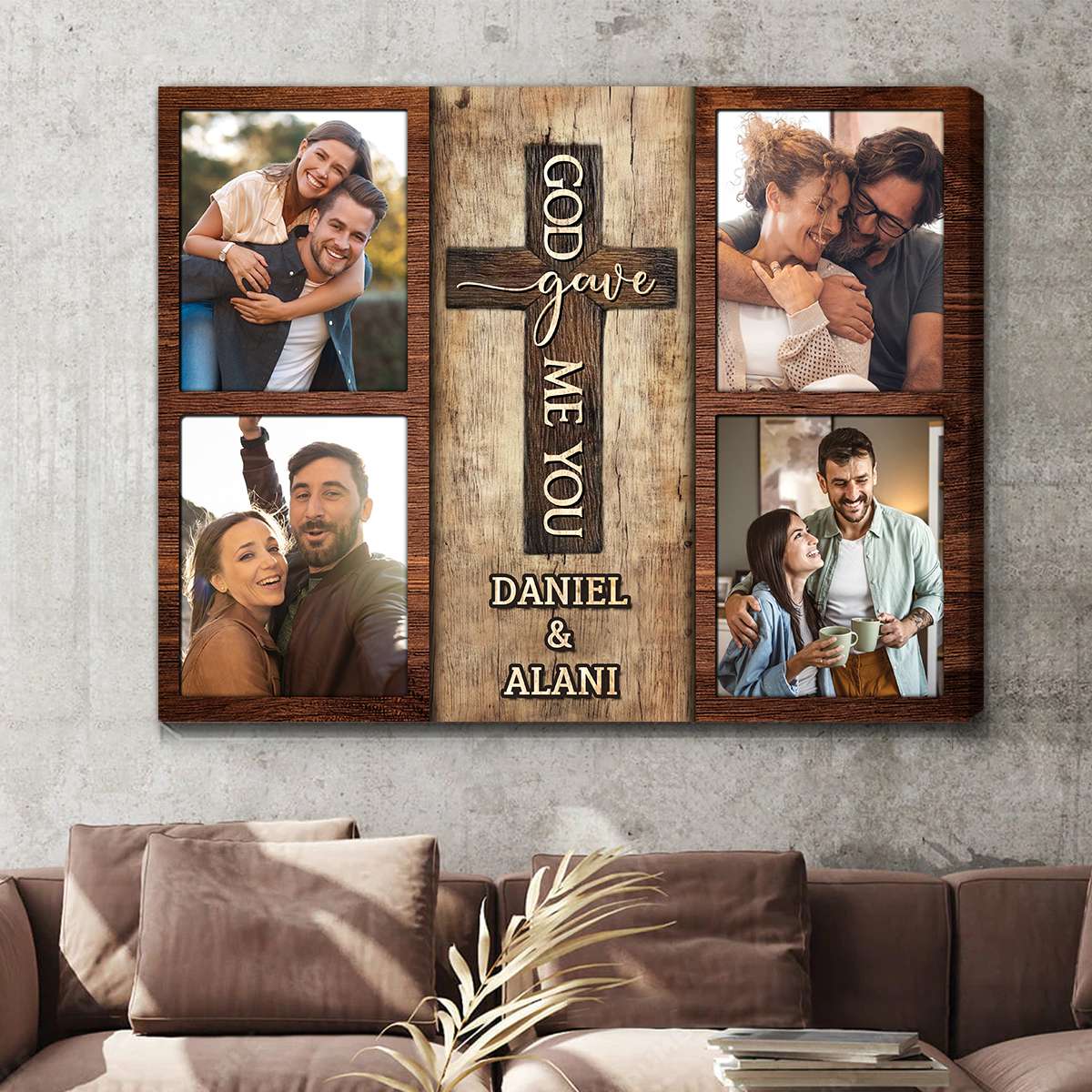 God Gave Me You – Custom Photo Rustic Wood Collage Canvas Poster – Personalized Gifts For Couple