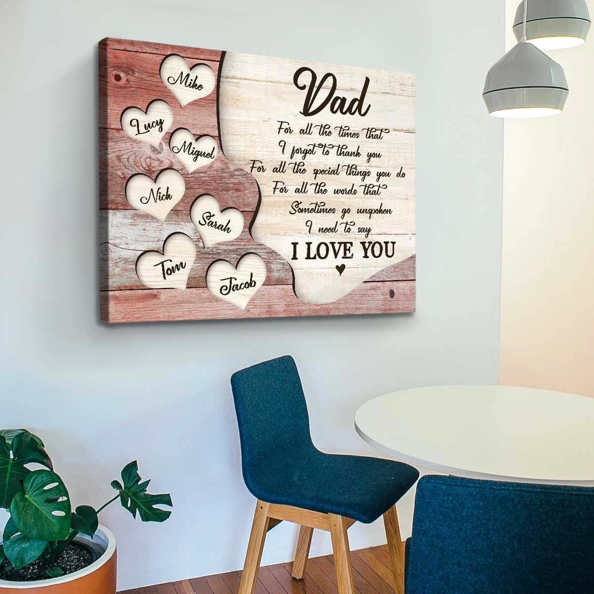 Thank You Dad Gift with Kids Names, Father's Day Personalized Canvas Poster
