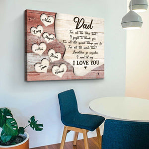 Thank You Dad Gift with Kids Names, Father's Day Personalized Canvas Poster
