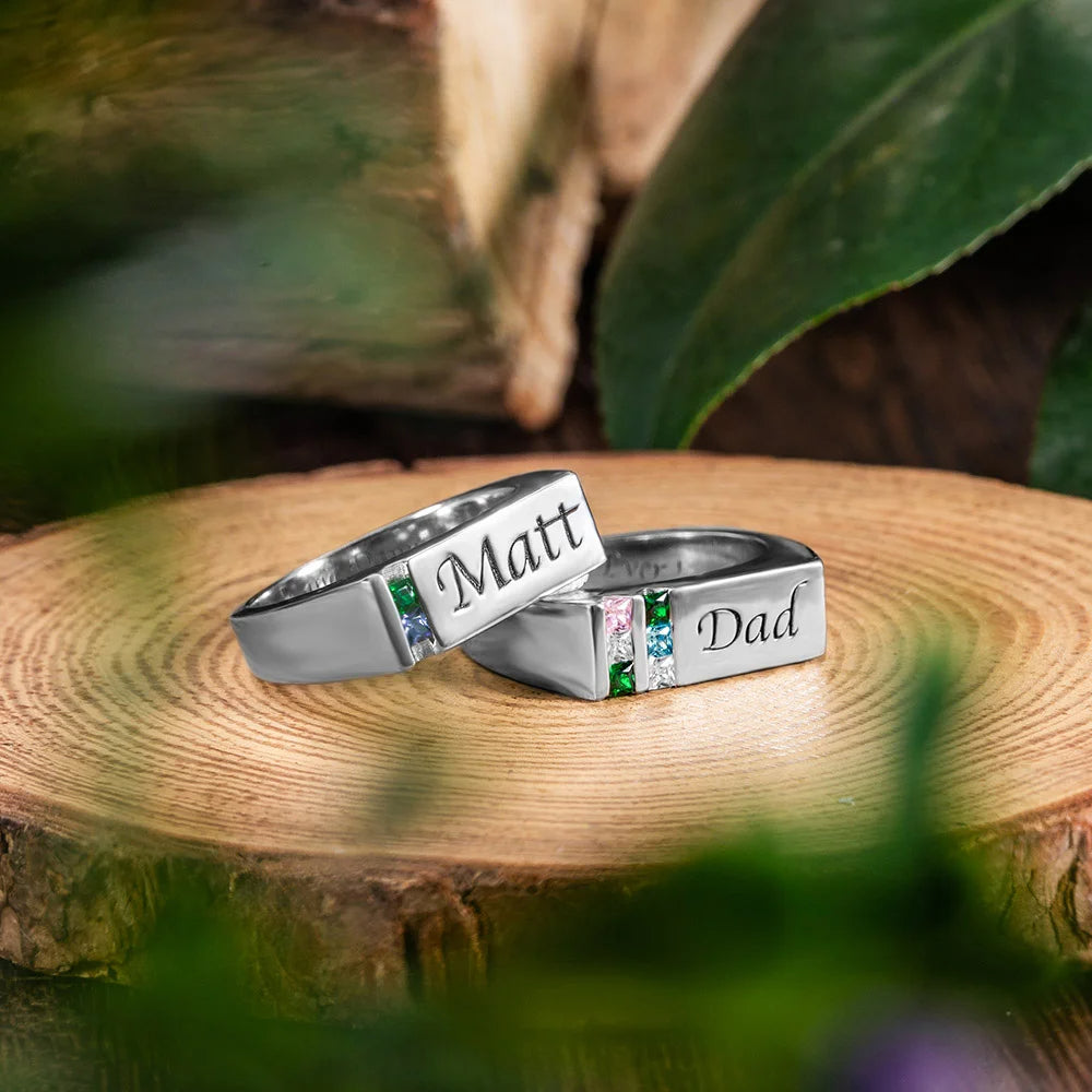 Personalized Birthstone Men's Ring, Family Ring Gift for Father