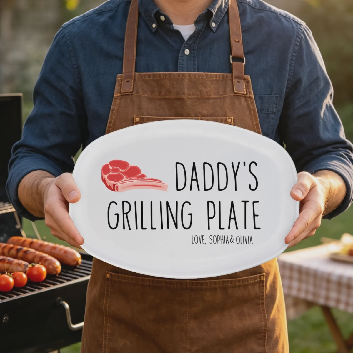 Daddy's Grilling Plate - Personalized Platter, Happy Father's Day Gift BBQ Lover Gift For Dadgrill Master Daddy Birthday Gift