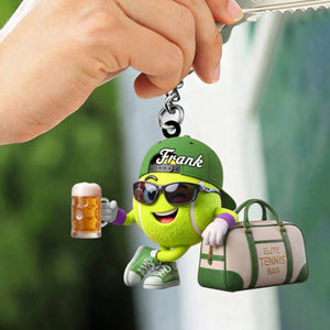 Beer Toast Design Beside Bag Tennis Keychain Personalized Cool Tennis Ball Mascot Keychain
