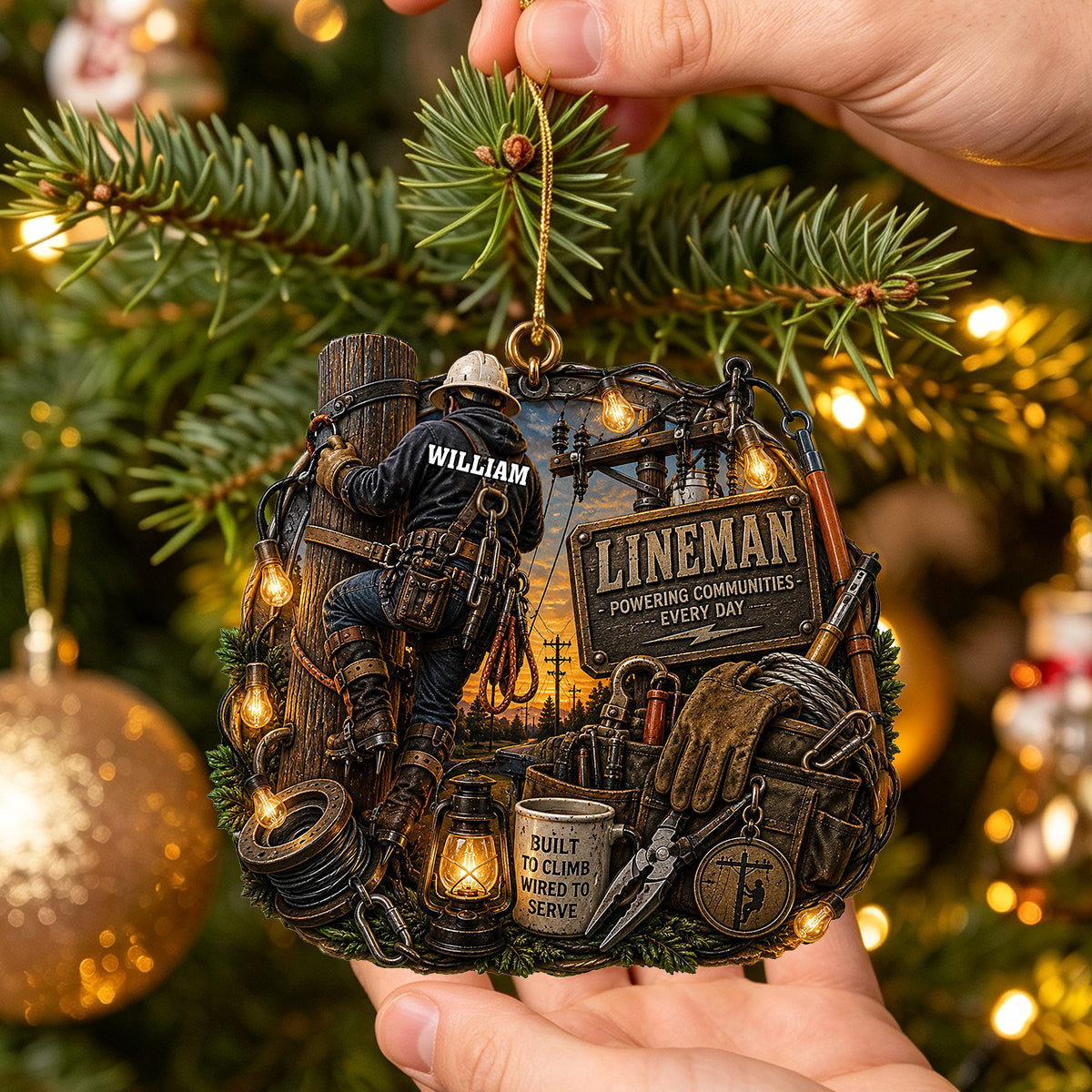 Powering Communities Every Day On Personalized Lineman Ornament Decoration For Electrician