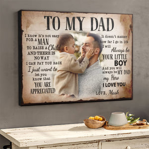 Personalized To My Dad Canvas Poster, Custom Photo And Name,Father's Day Gift For Dad
