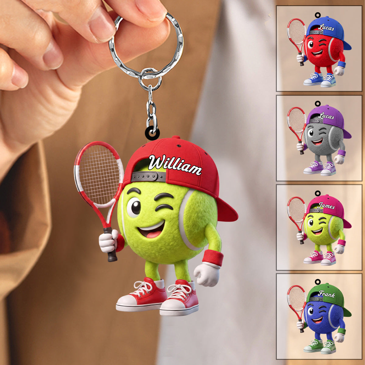 Flirty Wink Personalized Cute Tennis Ball Mascot Keychain Gift For Tennis Lovers