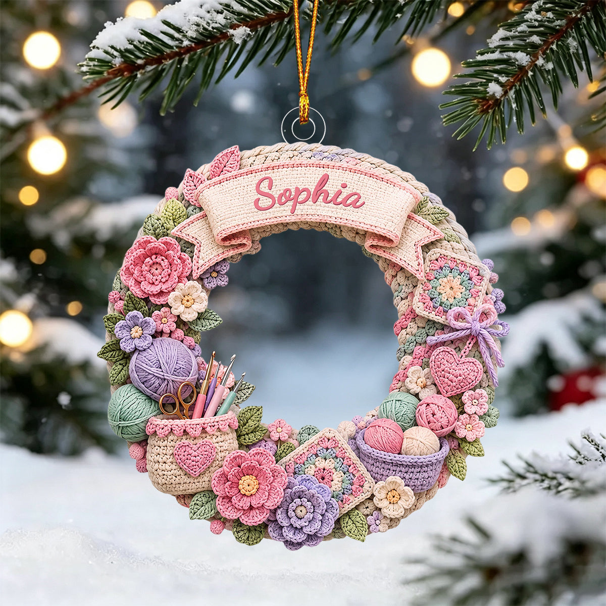 "Stitch Made With Love" – Personalized Acrylic Hanging Ornament | Gift For Crochet Lovers
