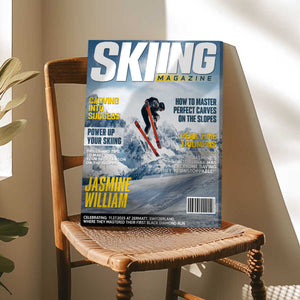 Personalized Skiing Magazine Cover Canvas Custom Sport Magazine Cover, Skiing Player Gift, Unique Gifts For Skiing Player