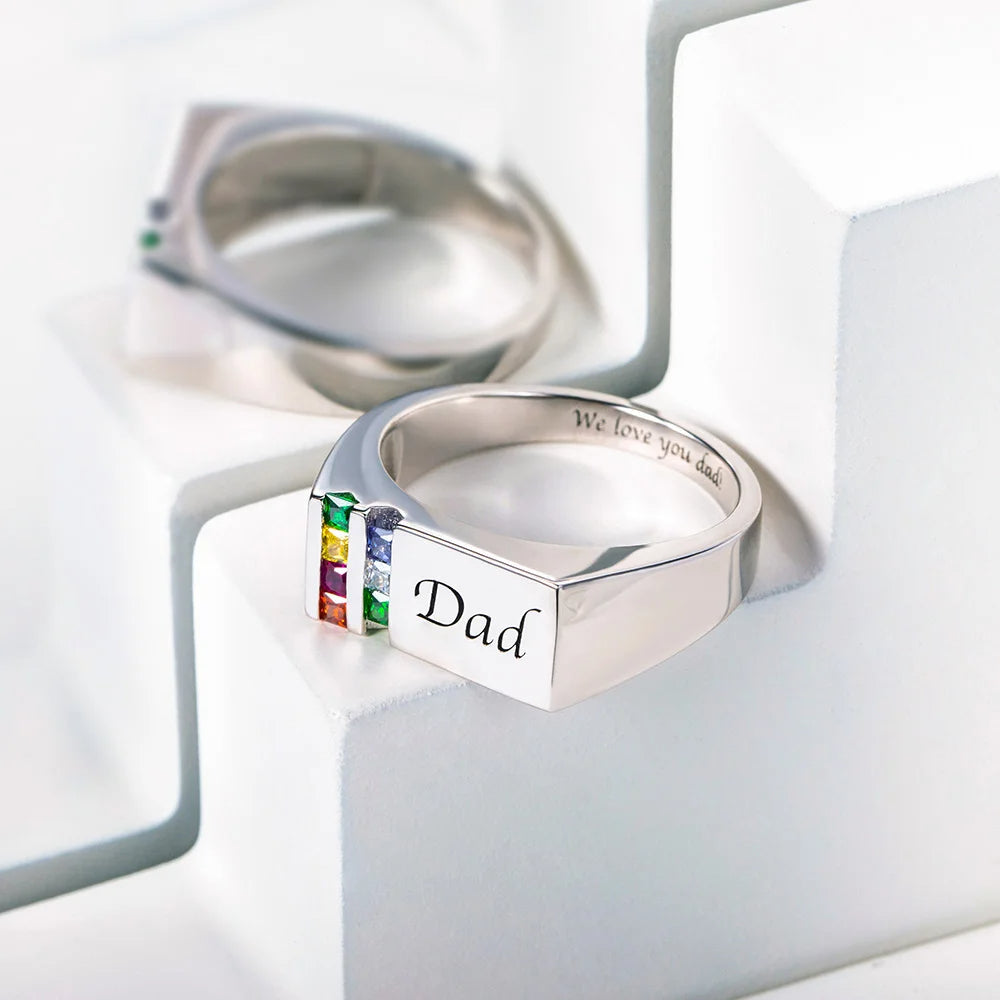 Personalized Birthstone Men's Ring, Family Ring Gift for Father