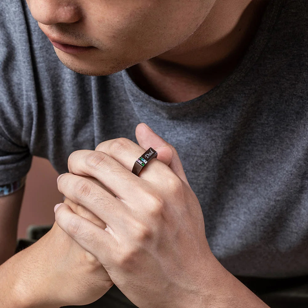 Personalized Birthstone Men's Ring, Family Ring Gift for Father