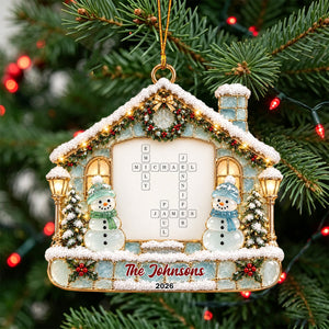 Snowman Family Name Crossword Sea Glass Personalized Christmas Ornament
