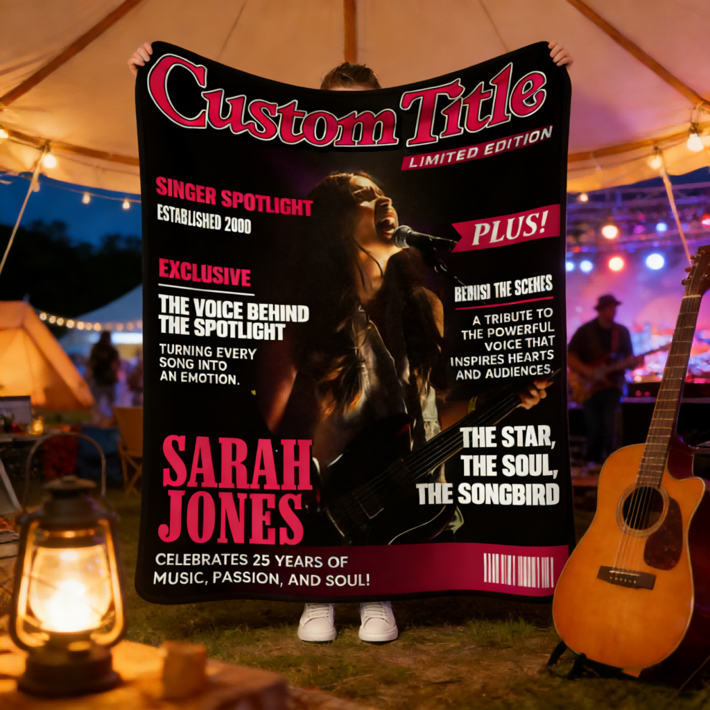 Personalized Singer Magazine Cover Blanket,  Singer Gift, Cool Gift For Music Lover, Karaoke Gift