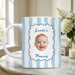 A Tiny Face, A Lifetime Of Love - Personalized Mug, Gift For Mom, Custom Photo Keepsake, Minimalist Pastel Color Stripe Design