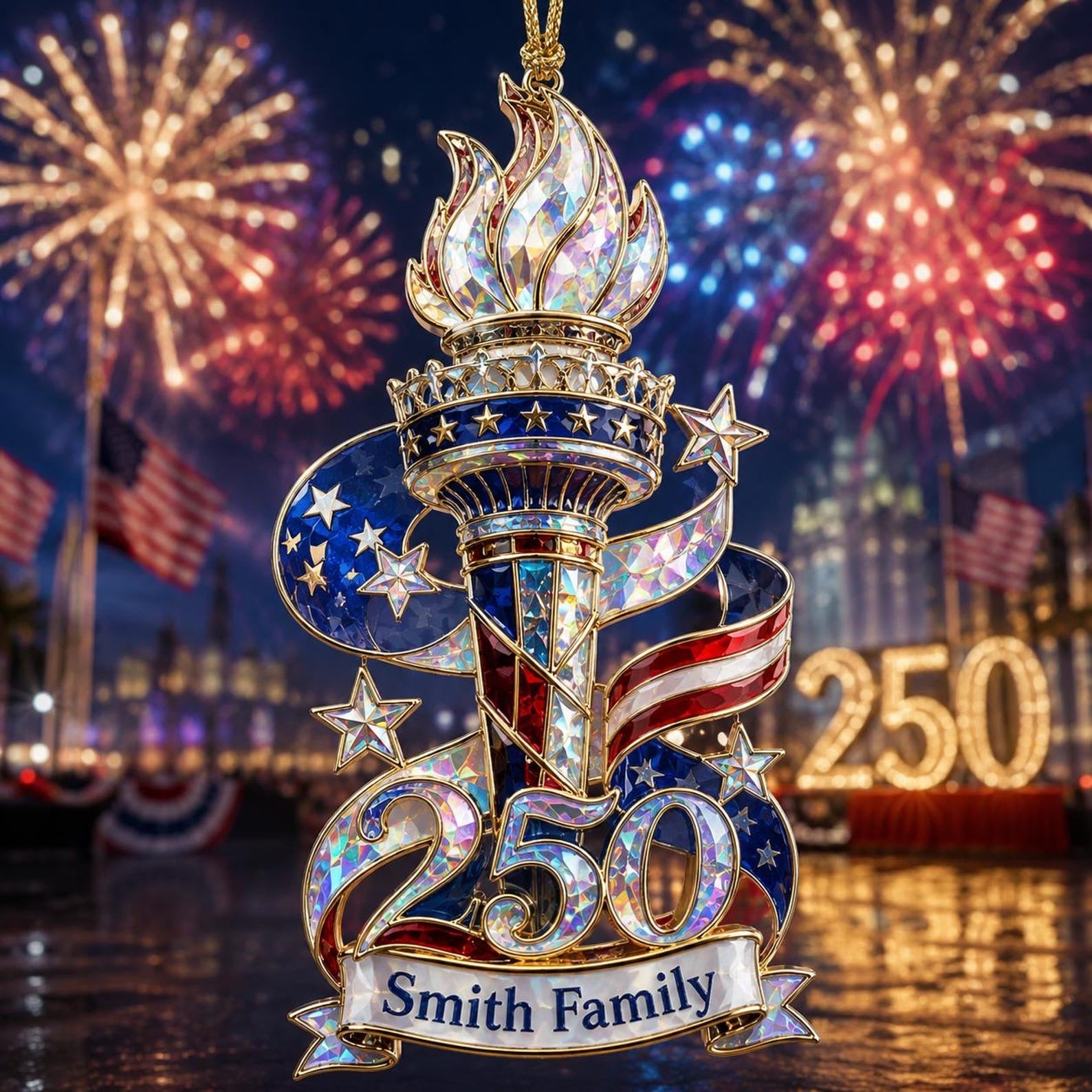 Personalized America 250 Liberty Torch Independence Celebration Hologram Acrylic Ornament