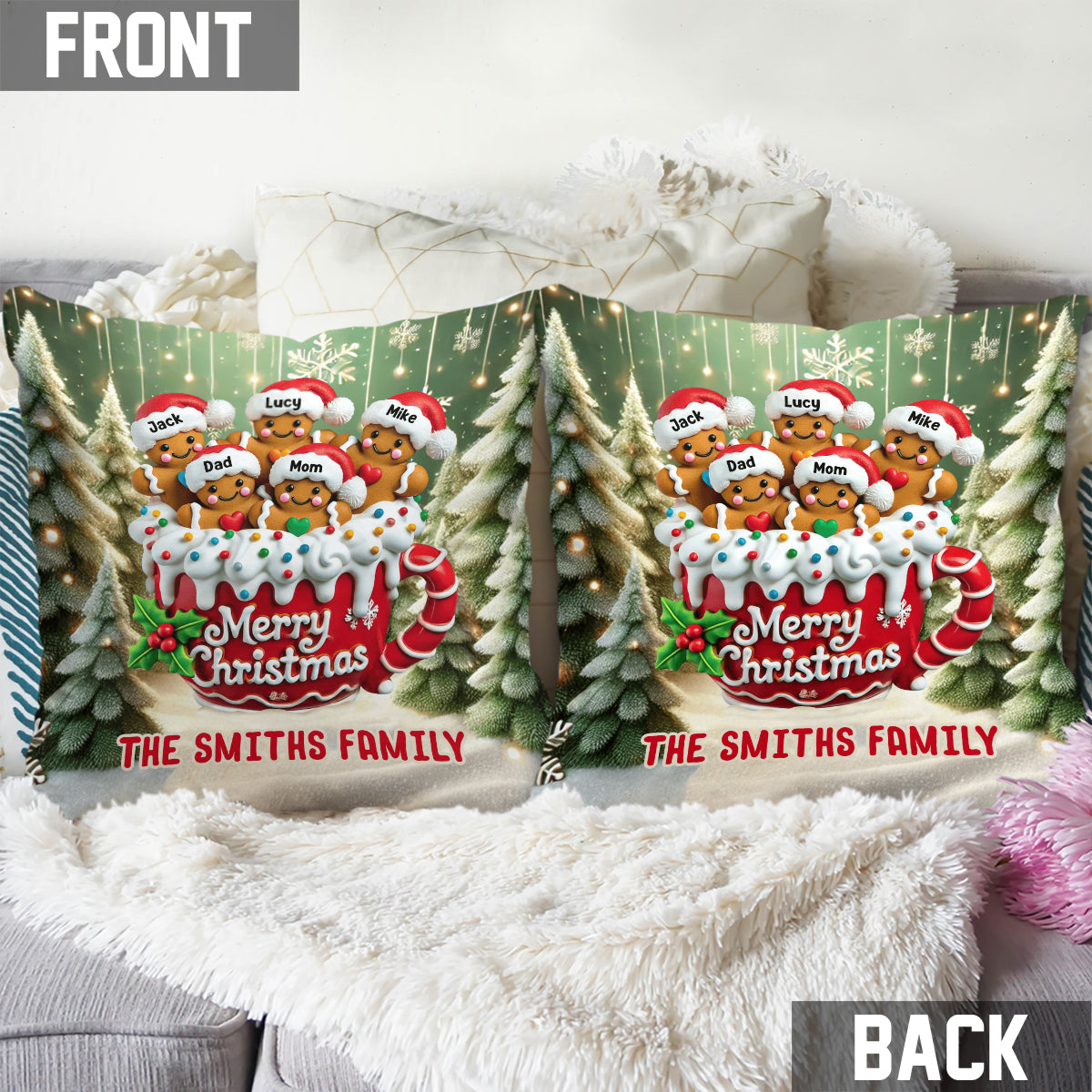 Merry Christmas Personalized Family Cookie Throw Pillow