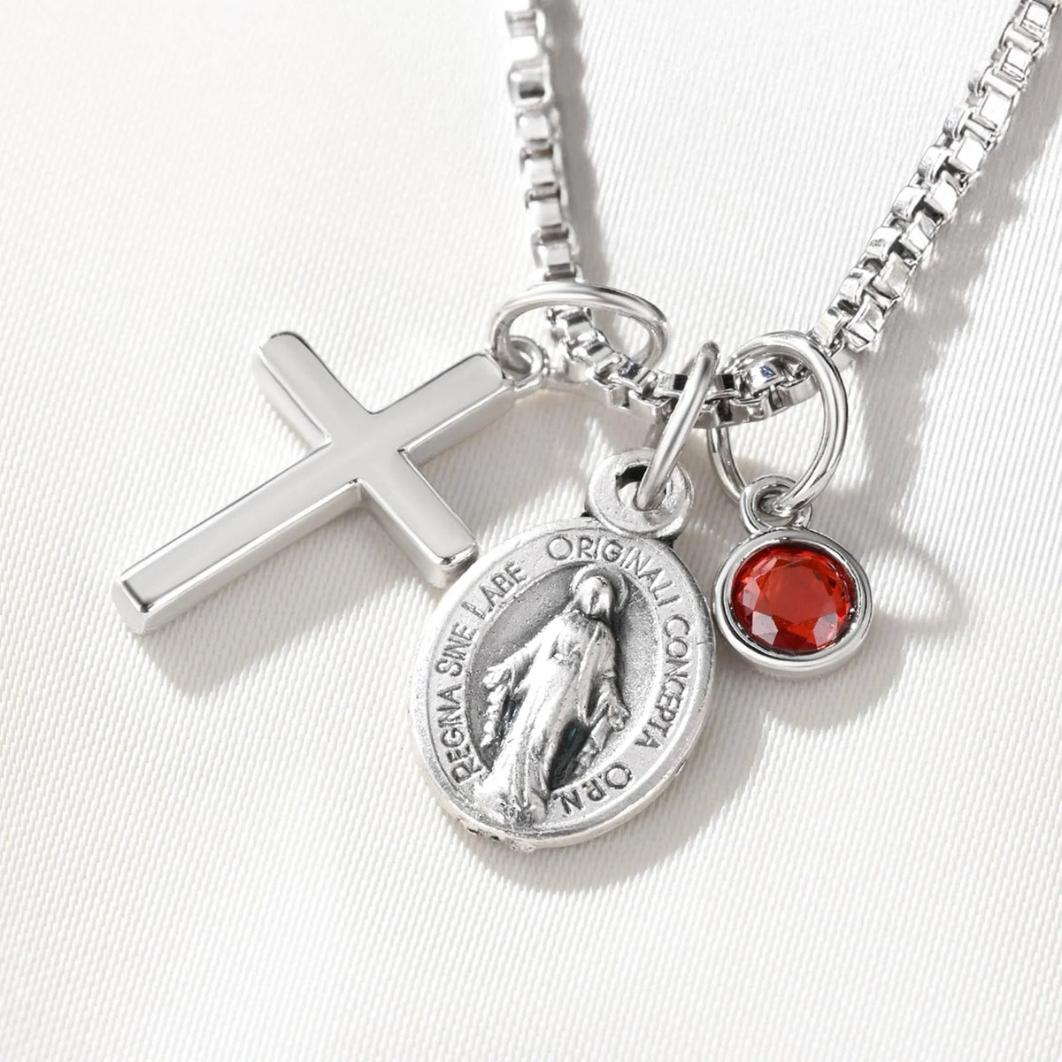 Personalized Cross Necklace with Birthstone, Dainty Religious Jewelry