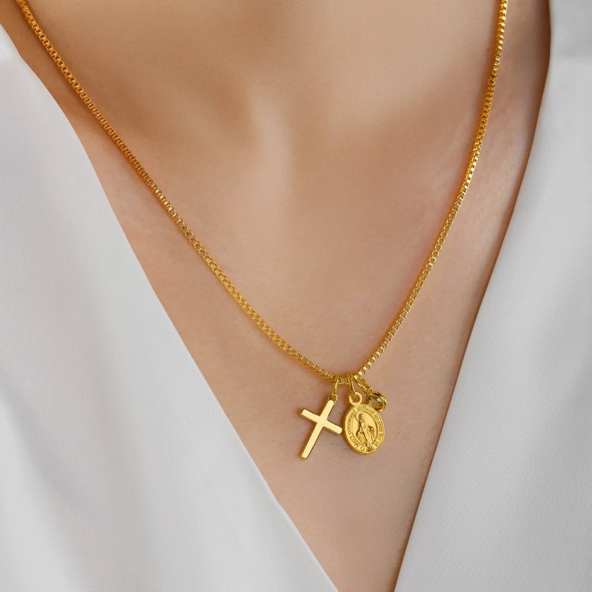 Personalized Cross Necklace with Birthstone, Dainty Religious Jewelry