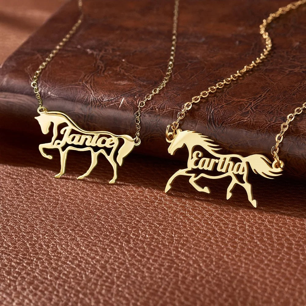 Running/Head Down Horse Personalized Name Horse Necklace