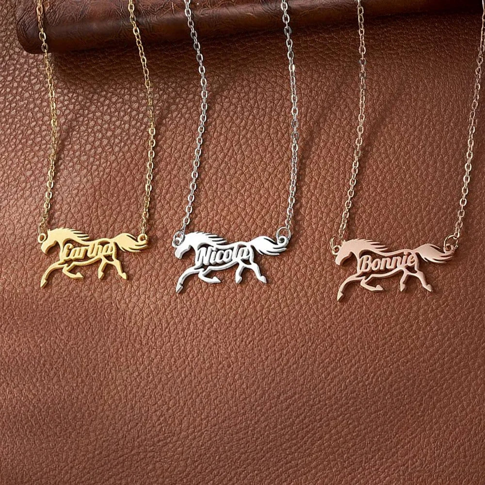 Running/Head Down Horse Personalized Name Horse Necklace