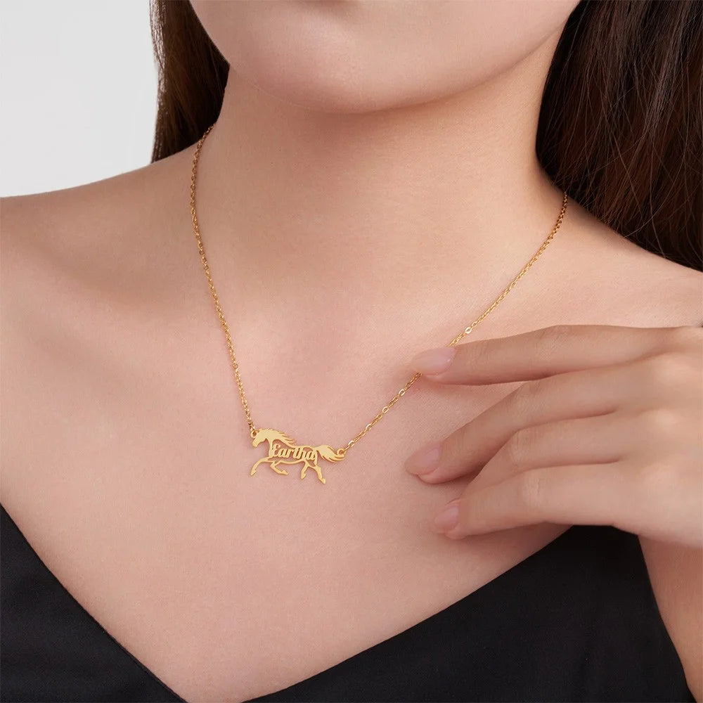 Running/Head Down Horse Personalized Name Horse Necklace