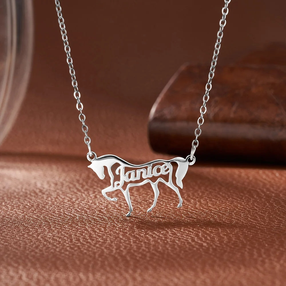 Running/Head Down Horse Personalized Name Horse Necklace