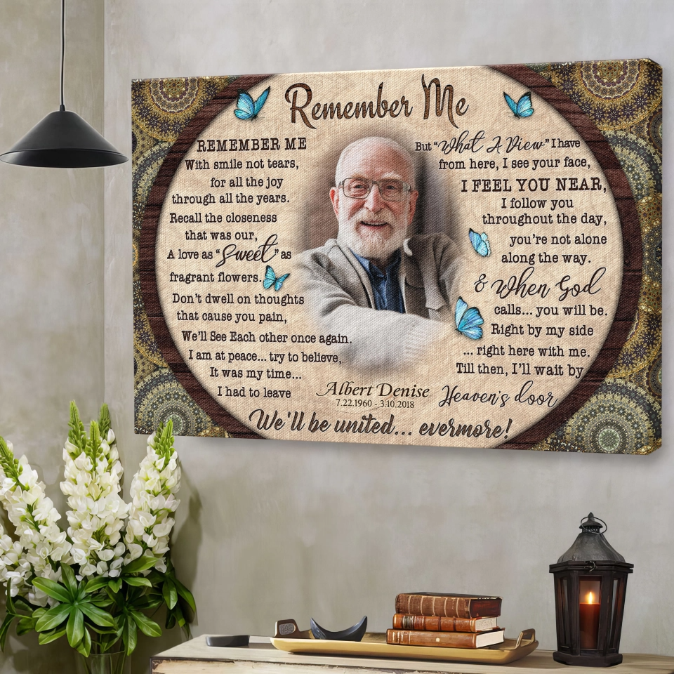 Personalized Canvas Prints, Custom Photo, Loss Of Mom, Loss Of Dad, Mandala Pattern Remember Me Canvas