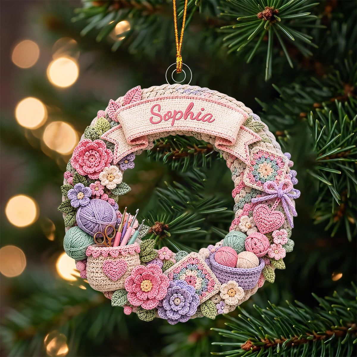 "Stitch Made With Love" – Personalized Acrylic Hanging Ornament | Gift For Crochet Lovers