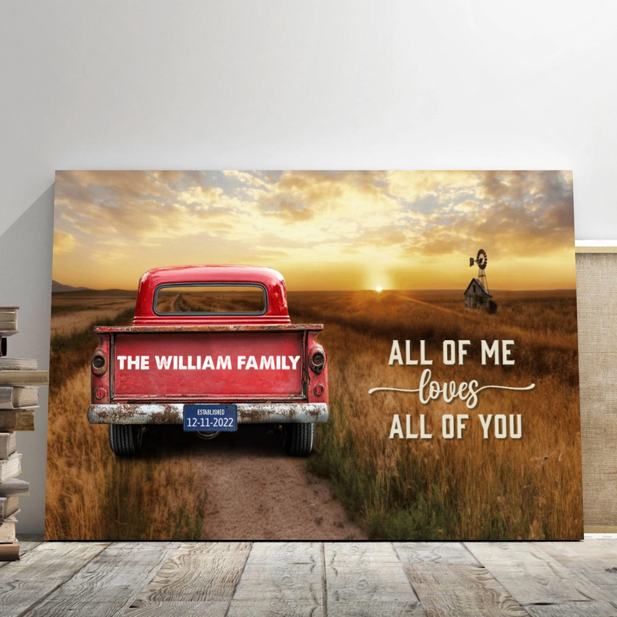 Personalized Vintage Truck Farmhouse Canvas Gift for family,couple
