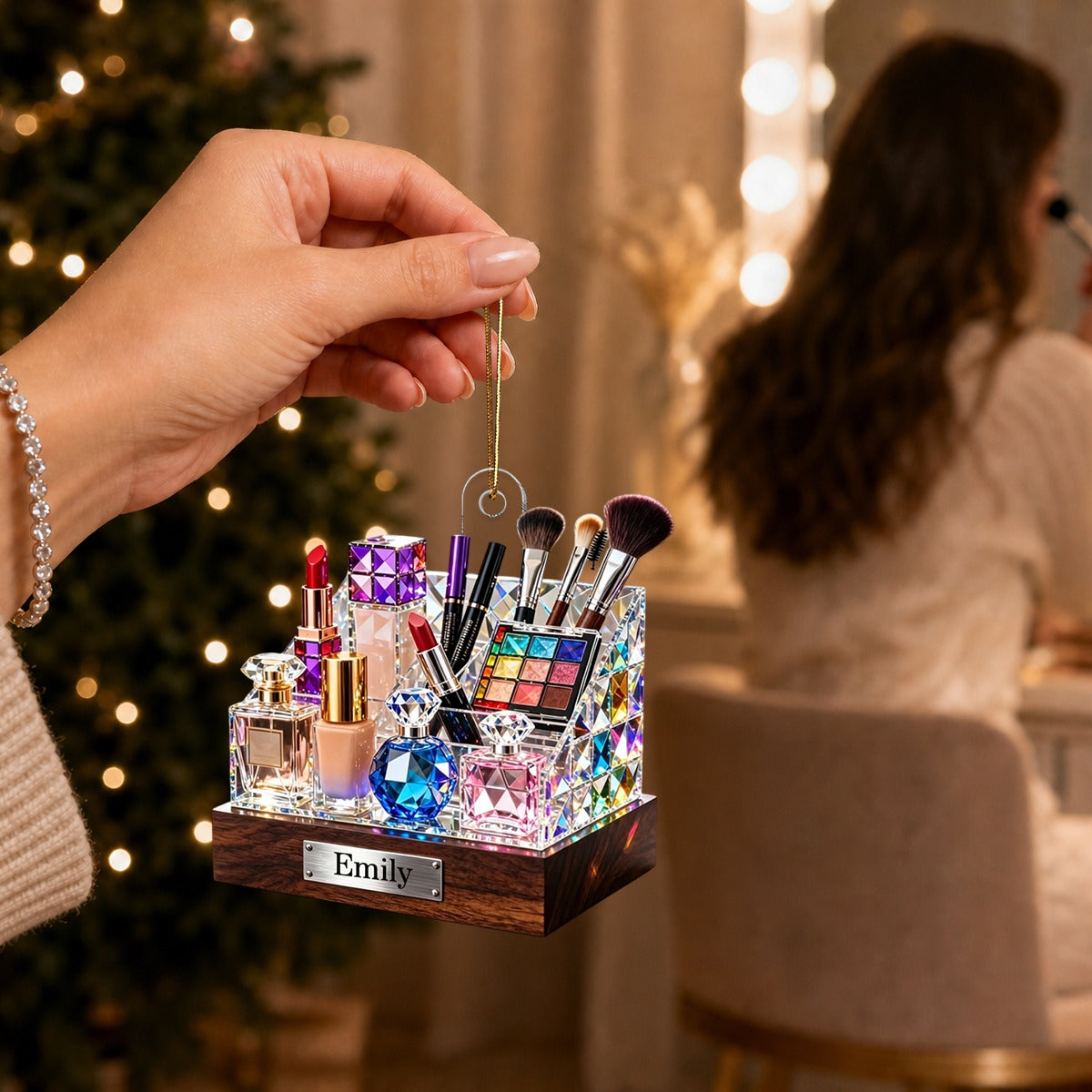 Personalized Stained Glass Cosmetic Display Box Theme Ornament - Gift For Makeup Lovers